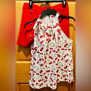 NWT Retro Cherry Print Halter Tank top w/ Matching Skort.